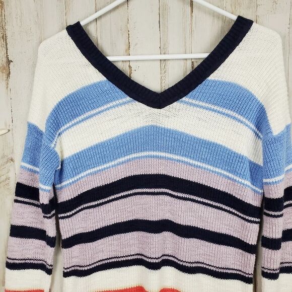 Maurices Striped V-neck Sweater Red White Blue Size XS - Picture 7 of 10
